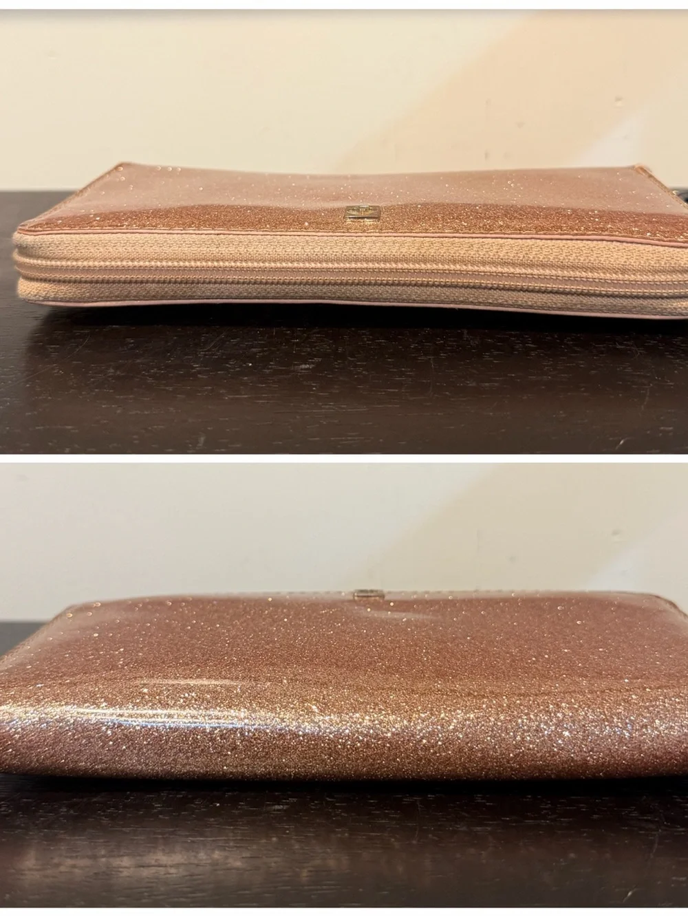 kate spade Rose Gold Glitter Zip Wallet